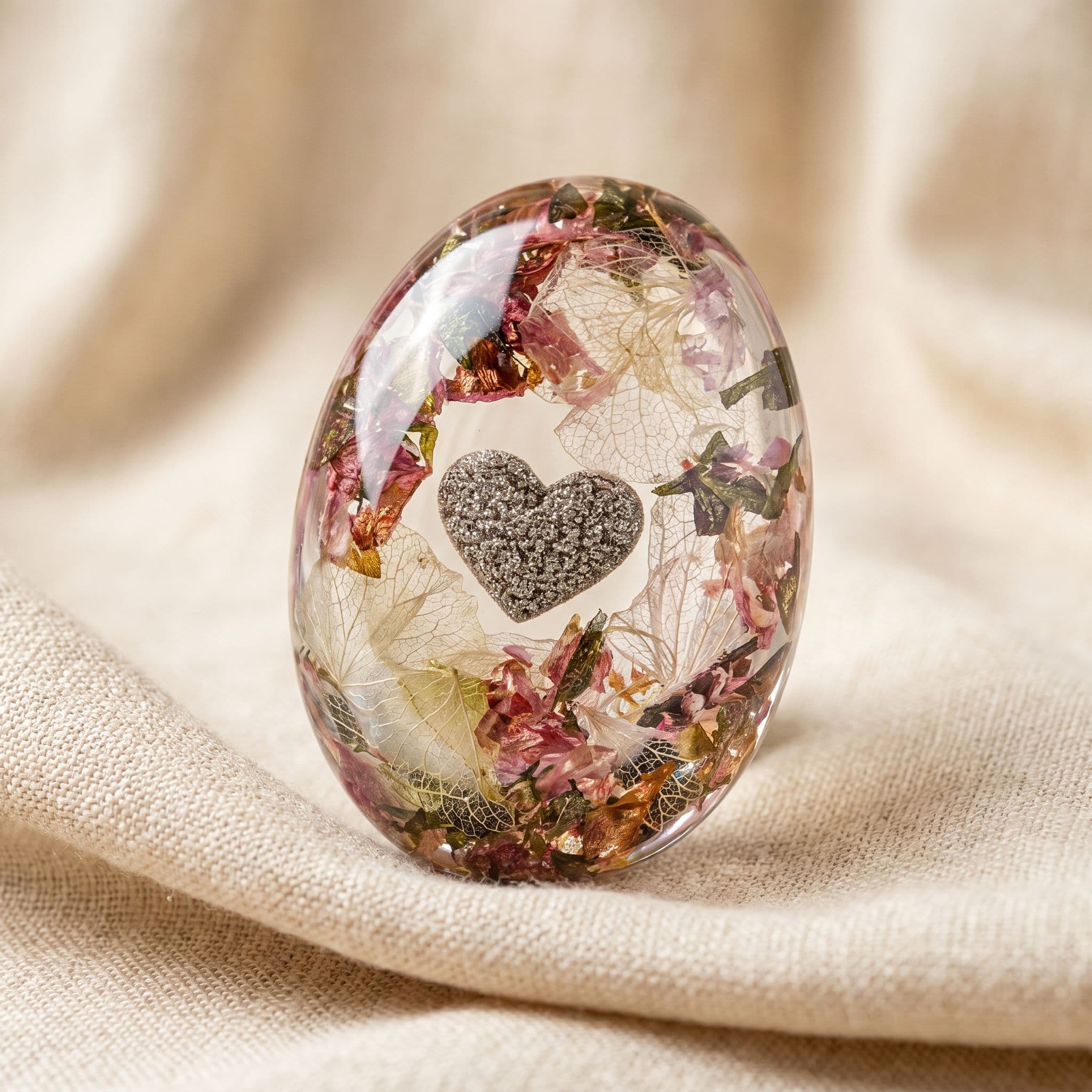 Oval Memory Stone mit herzförmiger Aschenanordnung