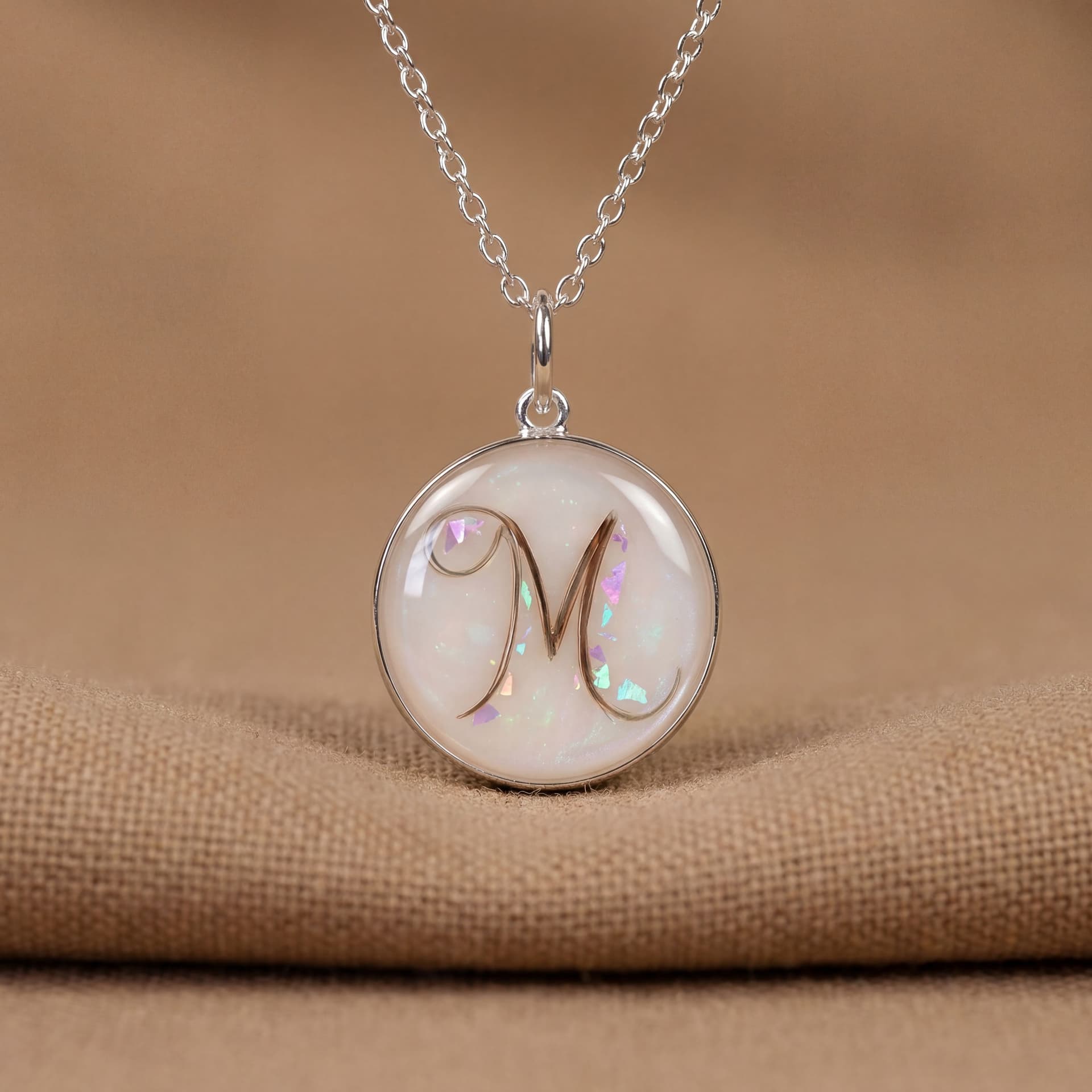 Circle of Life Pendant with Hair, Letter Shape (18 mm) - close-up detail view