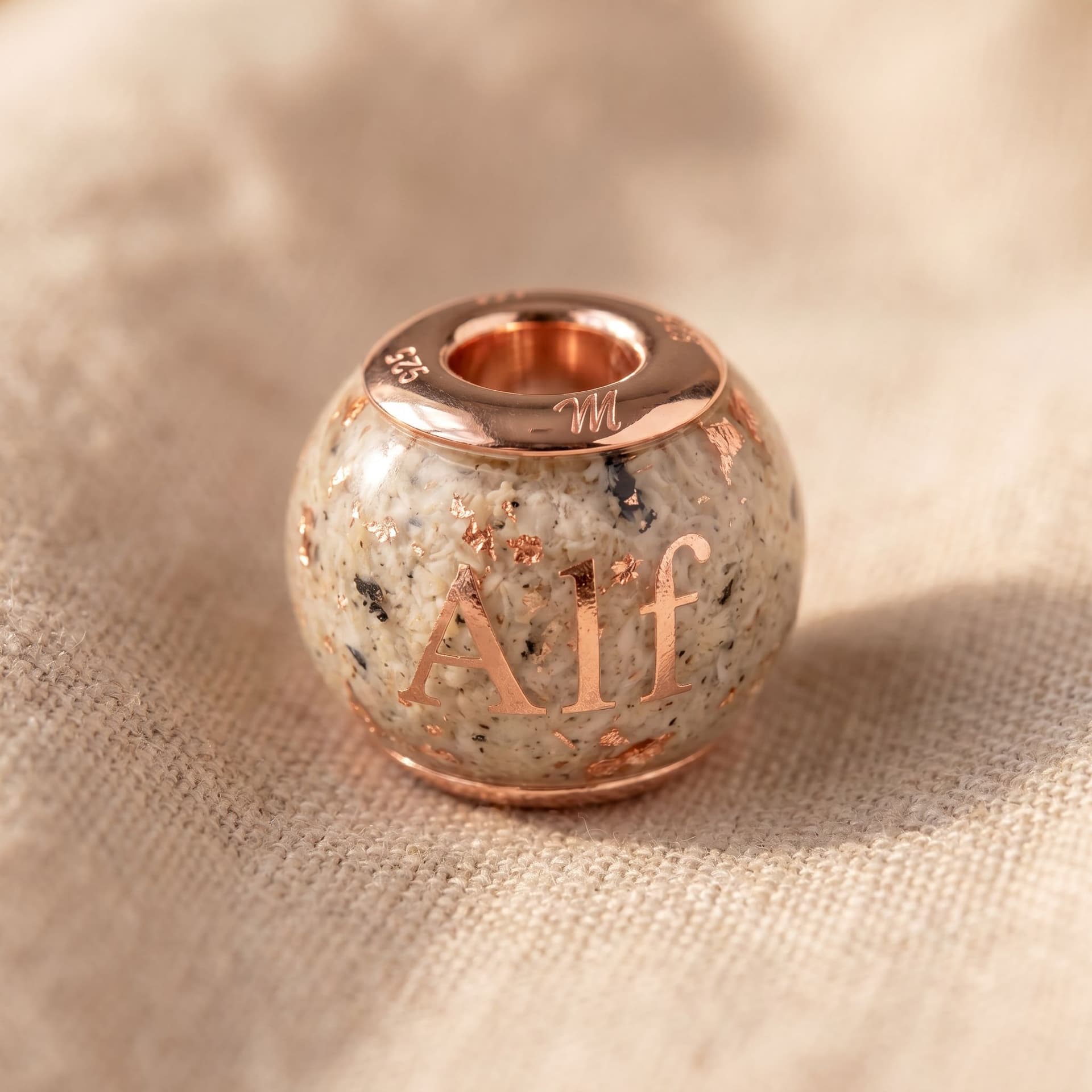 Pandora Charm with Ashes & Pet Name - close-up detail view