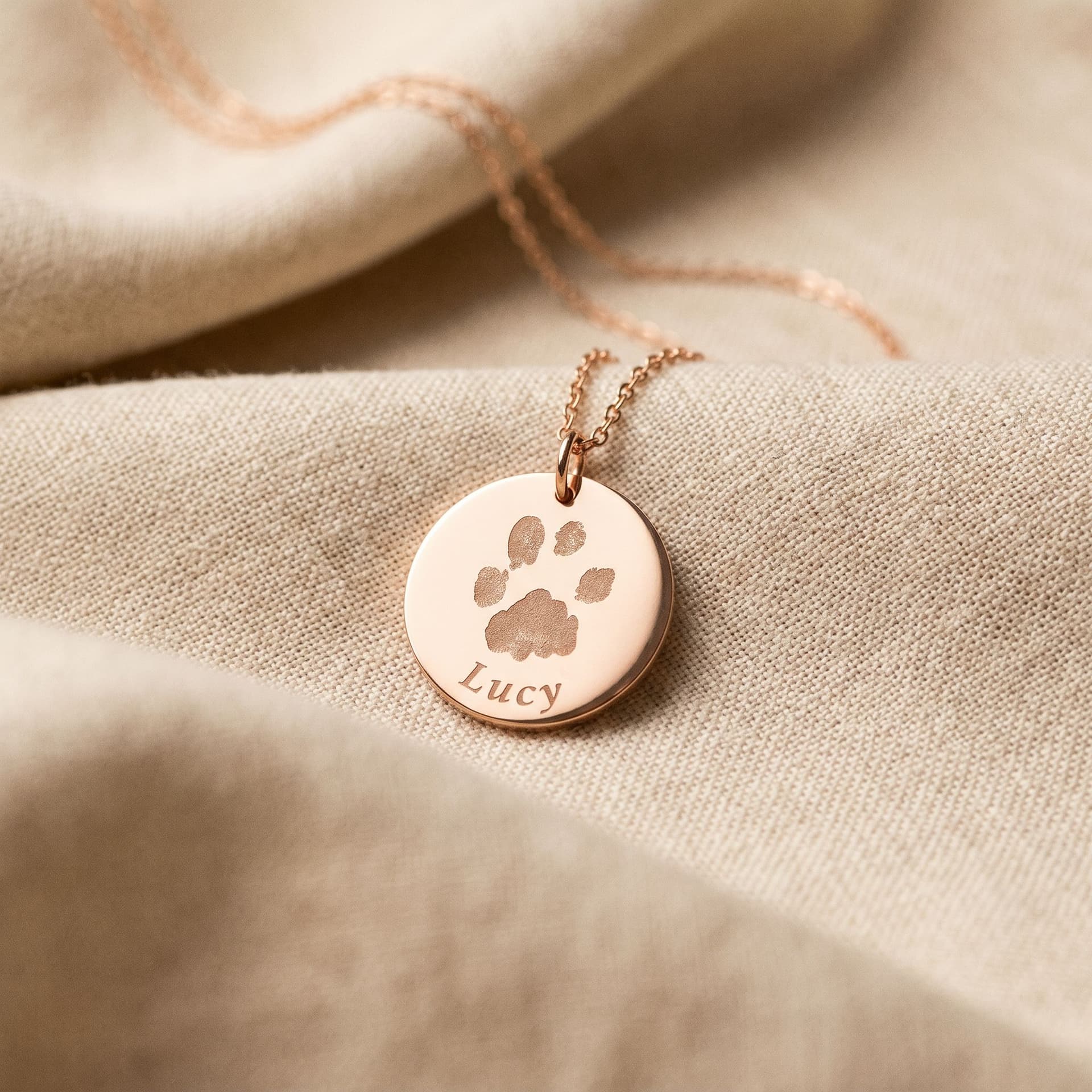 Luna Pendant with Pawprint - close-up detail view