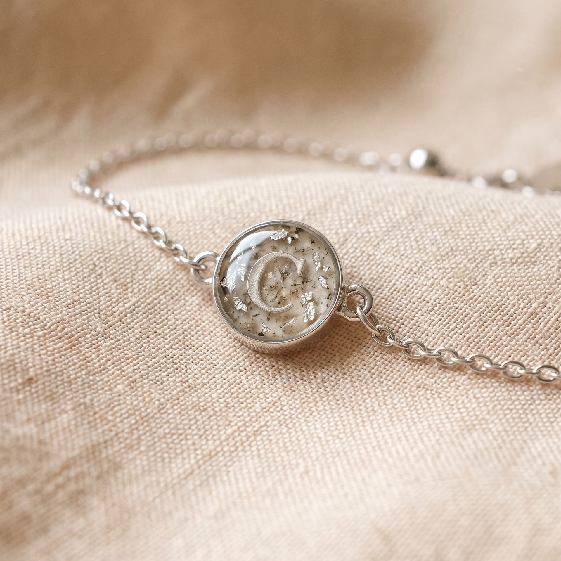 Circle of Life Bracelet with Ashes - close-up detail view, second angle