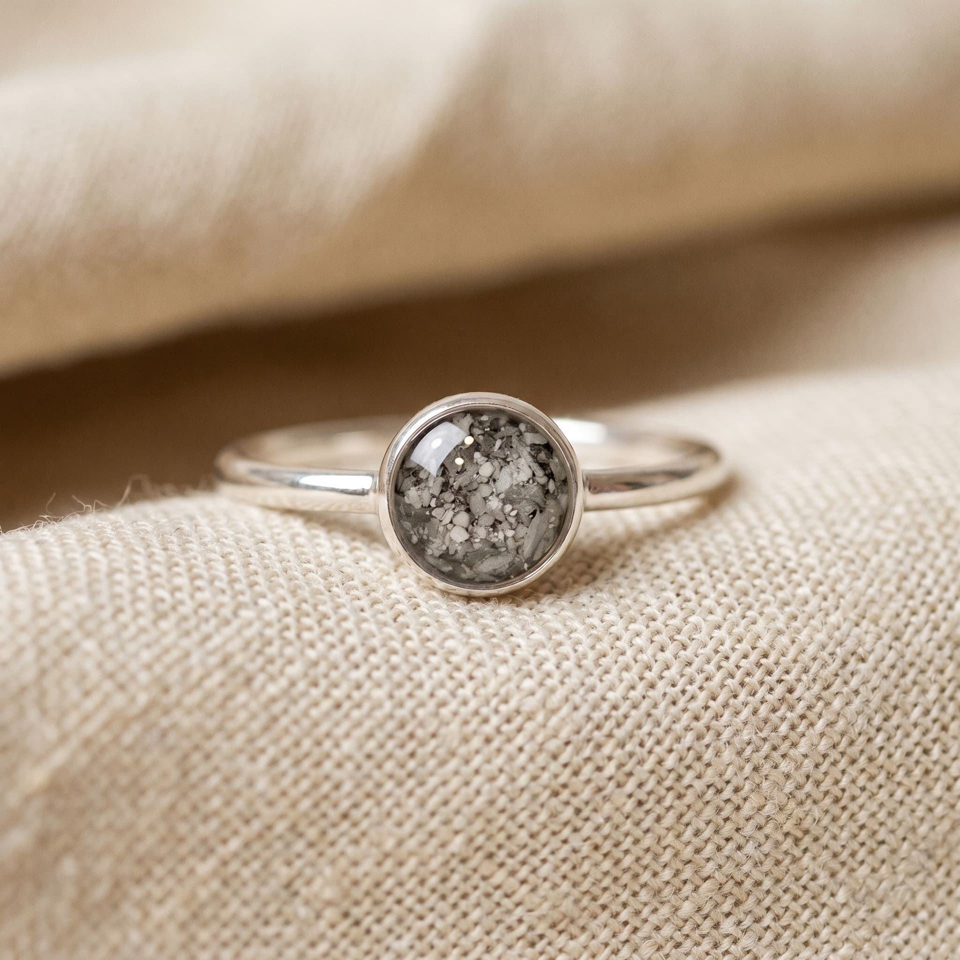 Circle of Life Ring with Ashes - close-up detail view, second angle