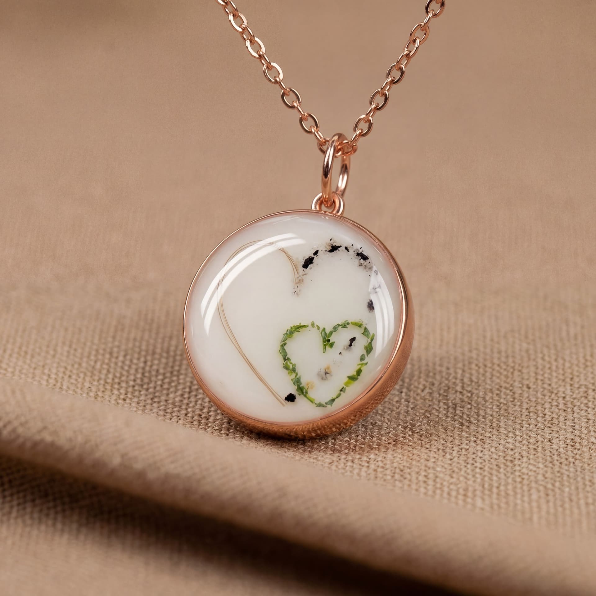 Circle of Life Pendant with Hair, Two Hearts (18 mm) - close-up detail view, second angle