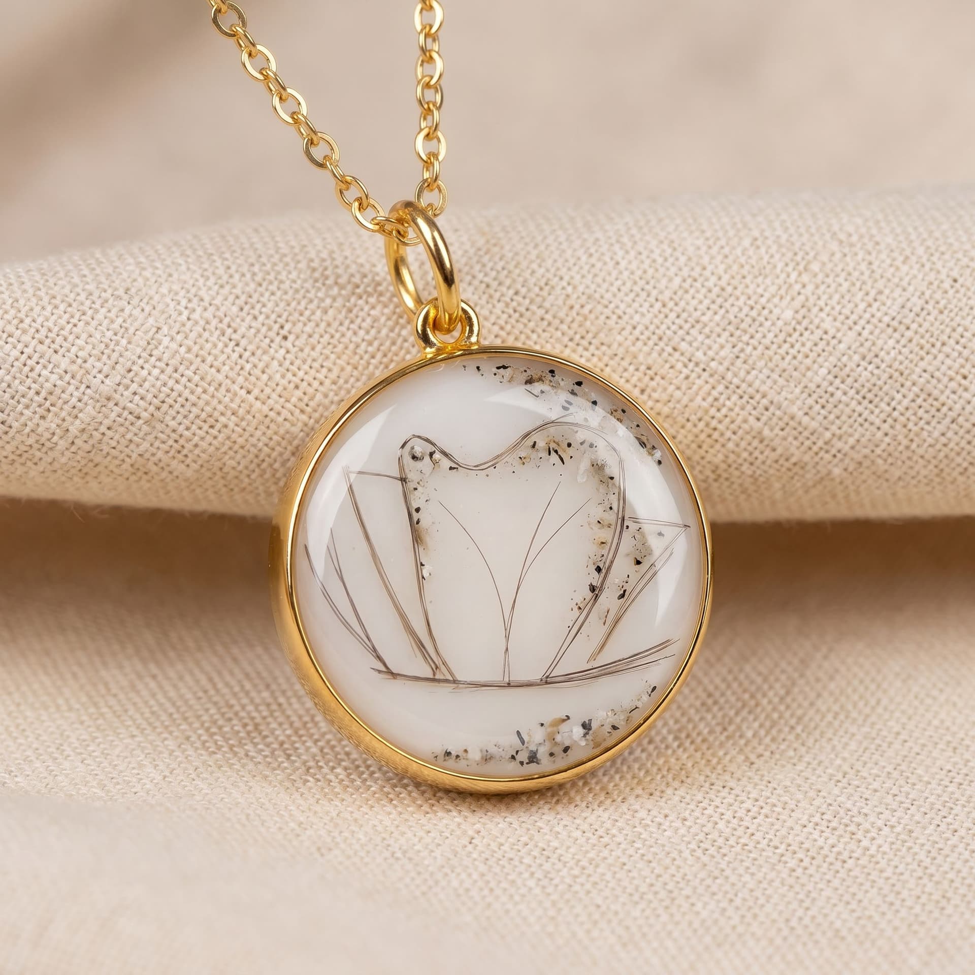 Circle of Life Necklace with Custom Ashes Arrangement (18 mm, 14K Gold) - close-up detail view, second angle
