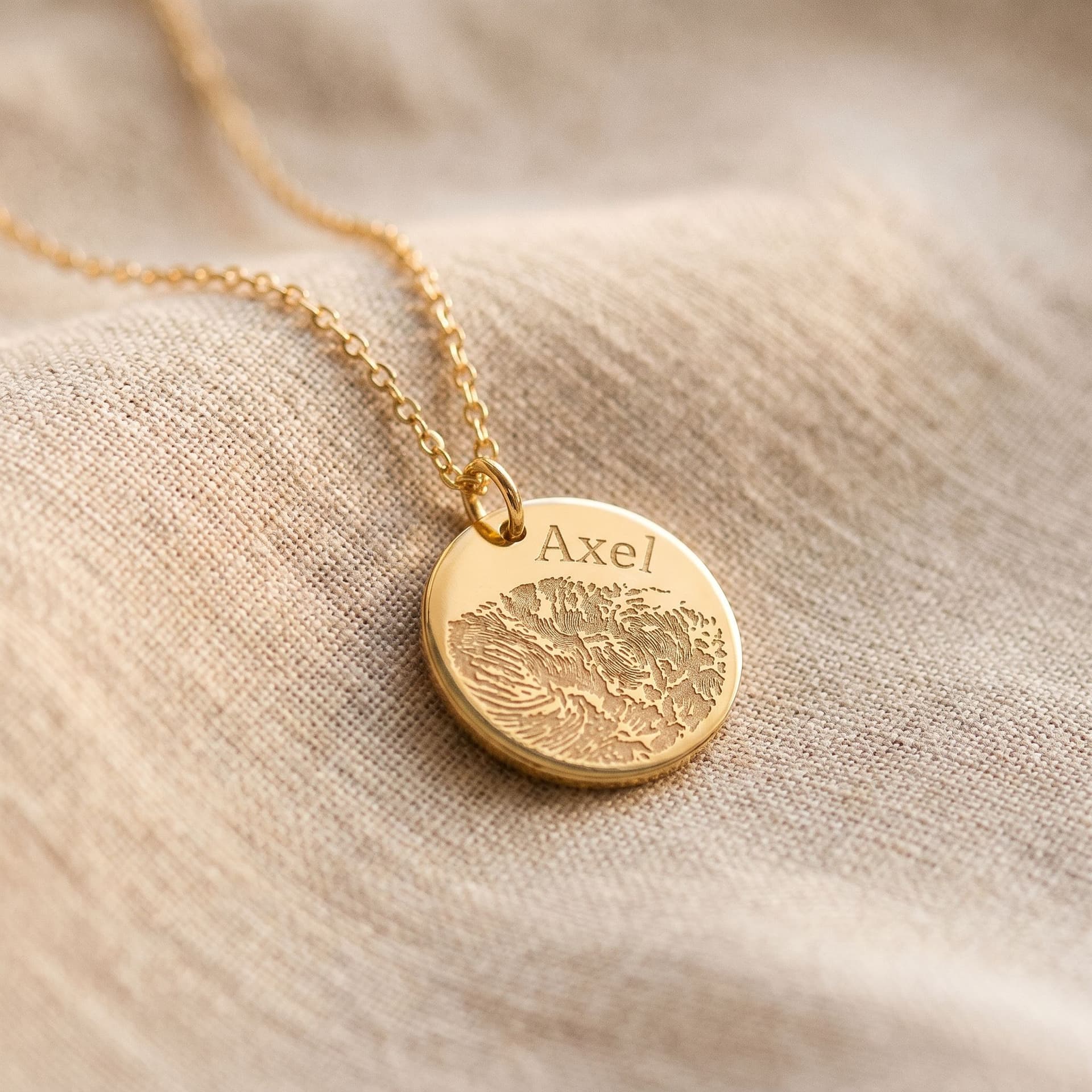 Luna Pendant with Fingerprint - close-up detail view, second angle