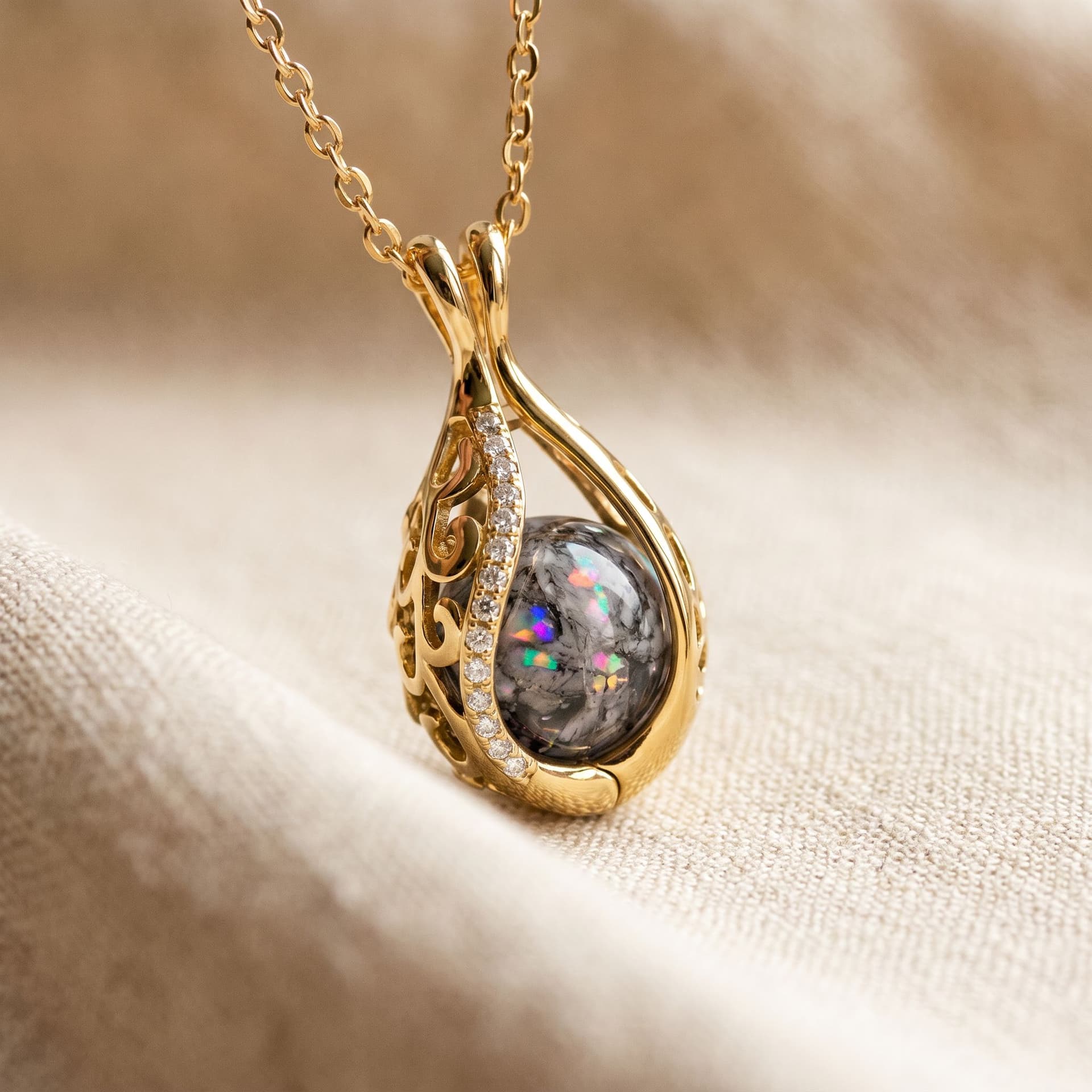Teardrop Necklace with Ashes (14K Gold) - close-up detail view, second angle