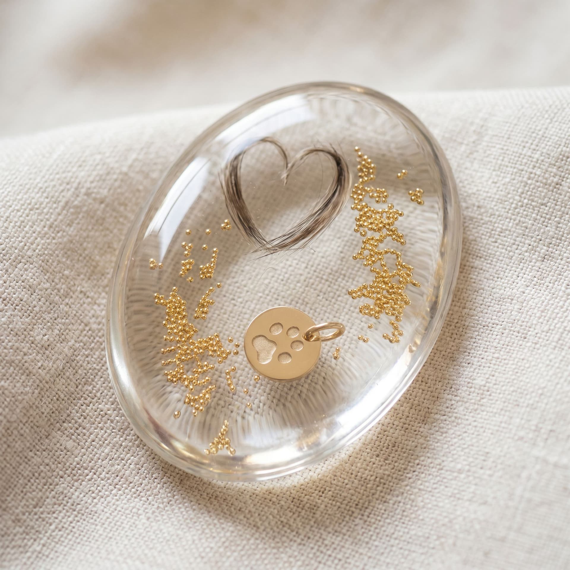 Oval Memory Stone with Memorabilia - close-up detail view, second angle