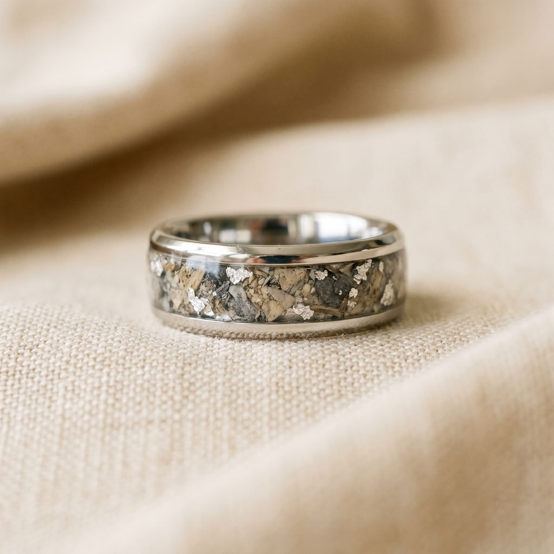 Universe Band Ring with Ashes - close-up detail view, second angle