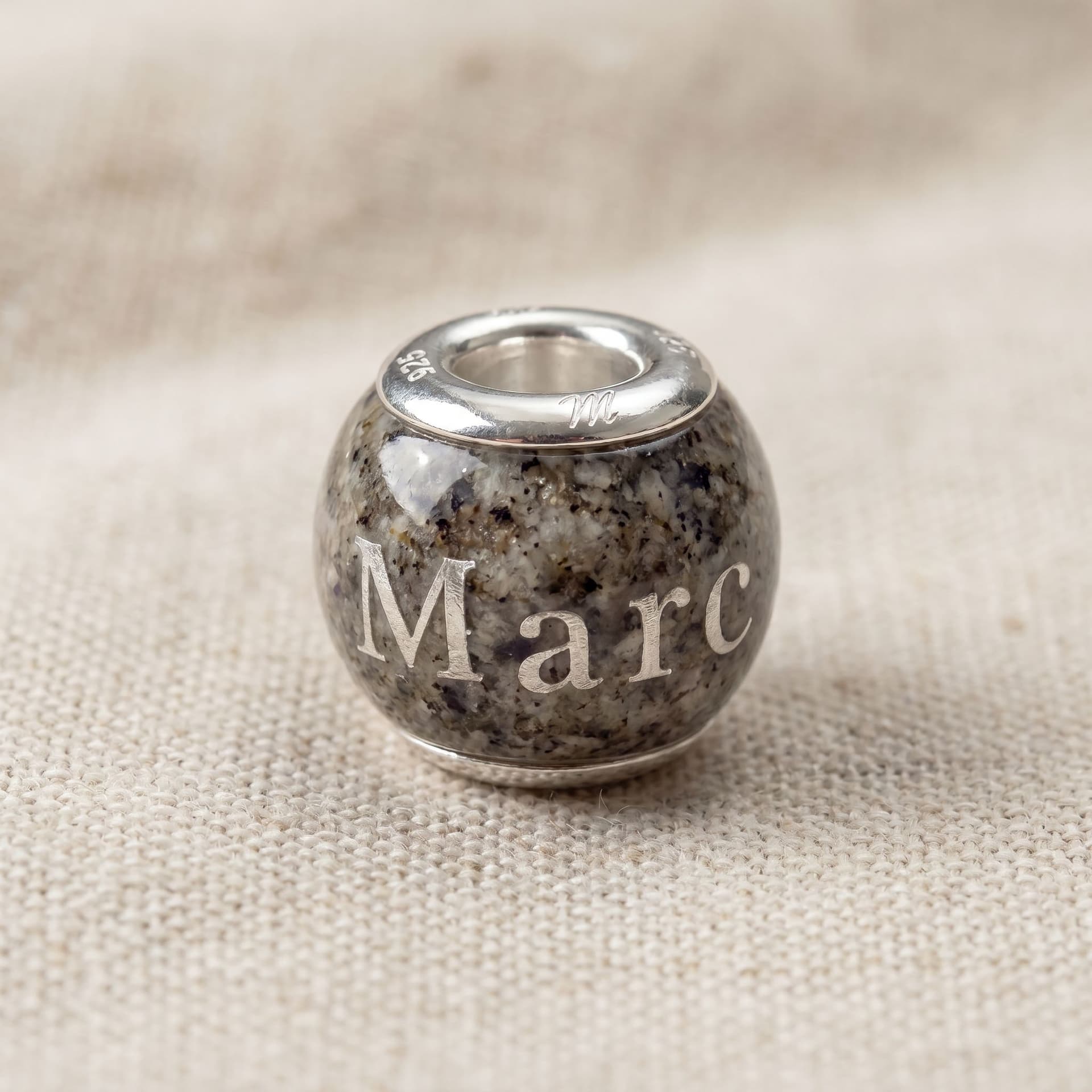 Pandora Charm with Ashes & Pet Name - close-up detail view, second angle