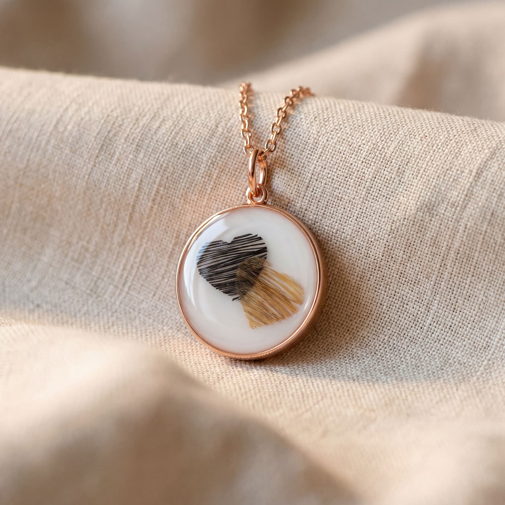 Circle of Life Pendant with Pet Fur, Two Hearts (18 mm) - close-up detail view, second angle