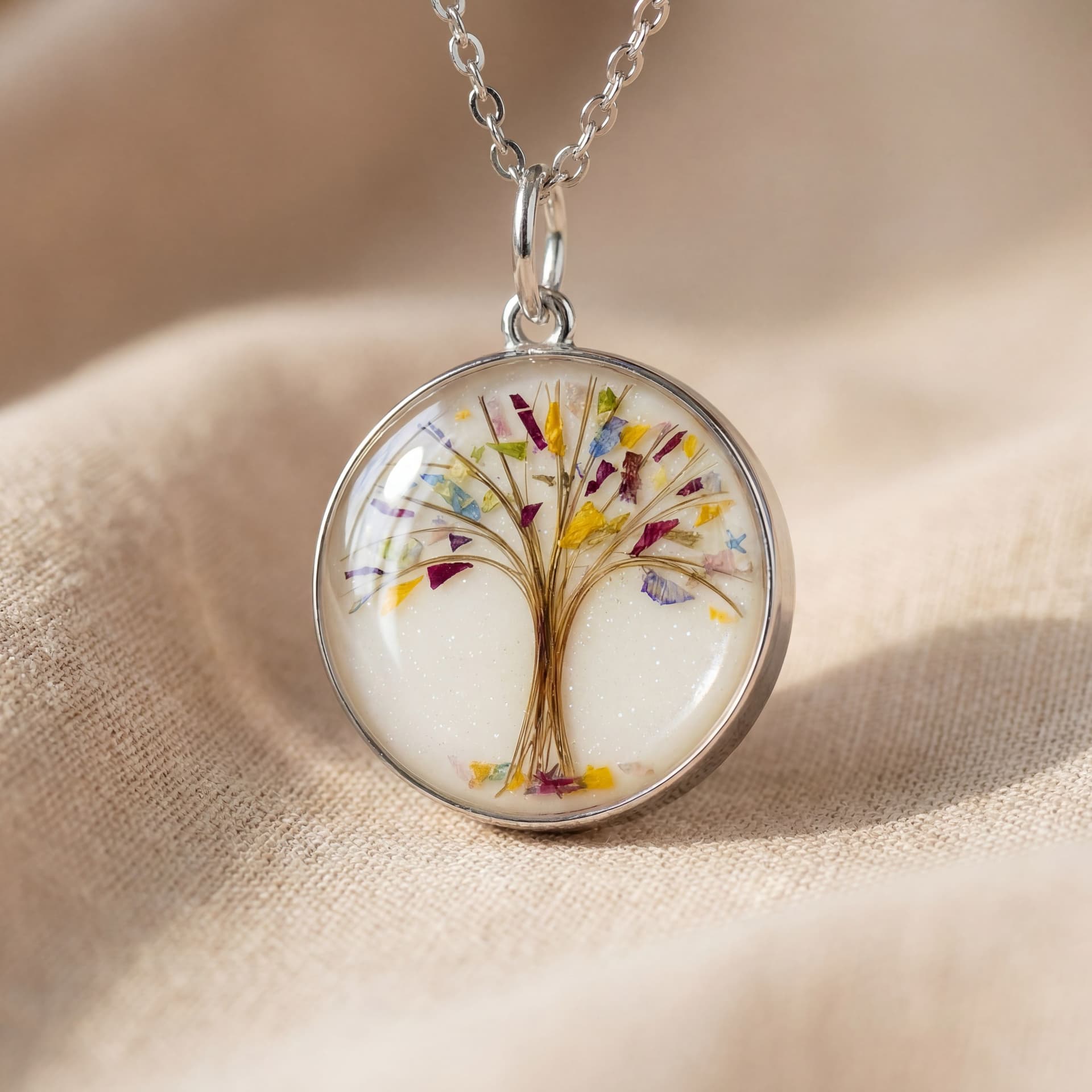 Circle of Life Pendant with Hair, Tree of Life (18 mm) - close-up detail view, third angle