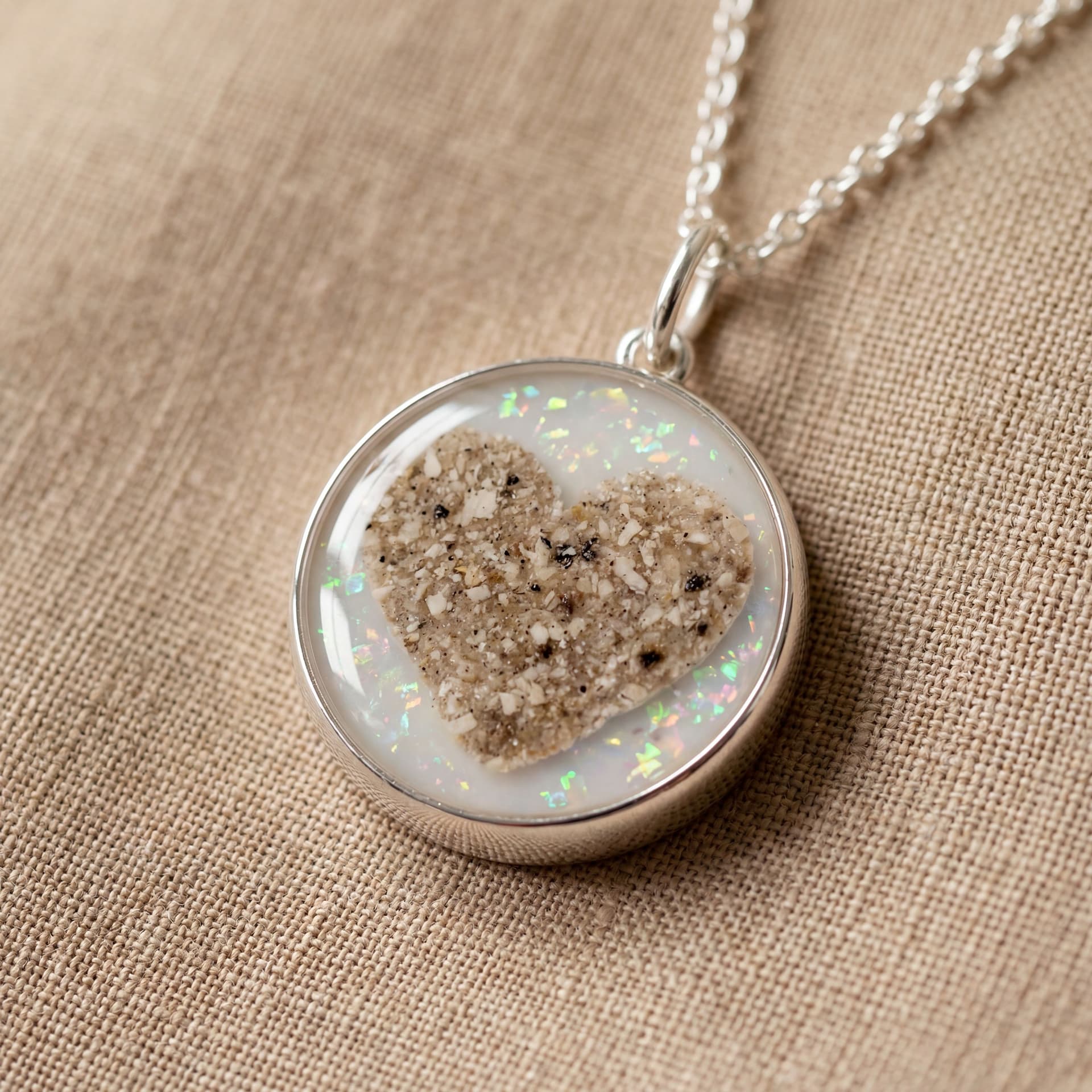 Circle of Life Pendant with Arranged Ashes (18 mm) - close-up detail view, third angle