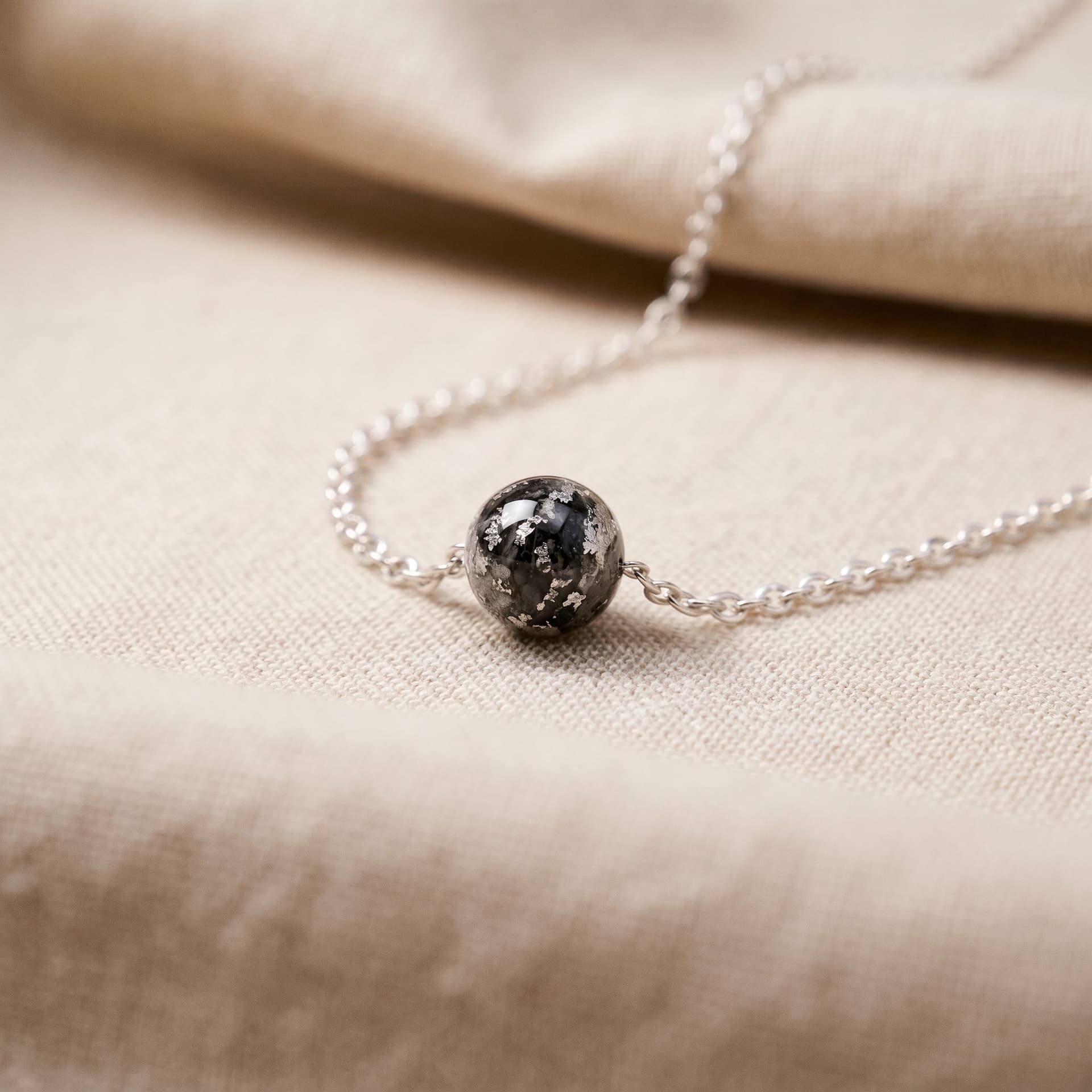 Over the Moon Necklace with Ashes - close-up detail view, third angle