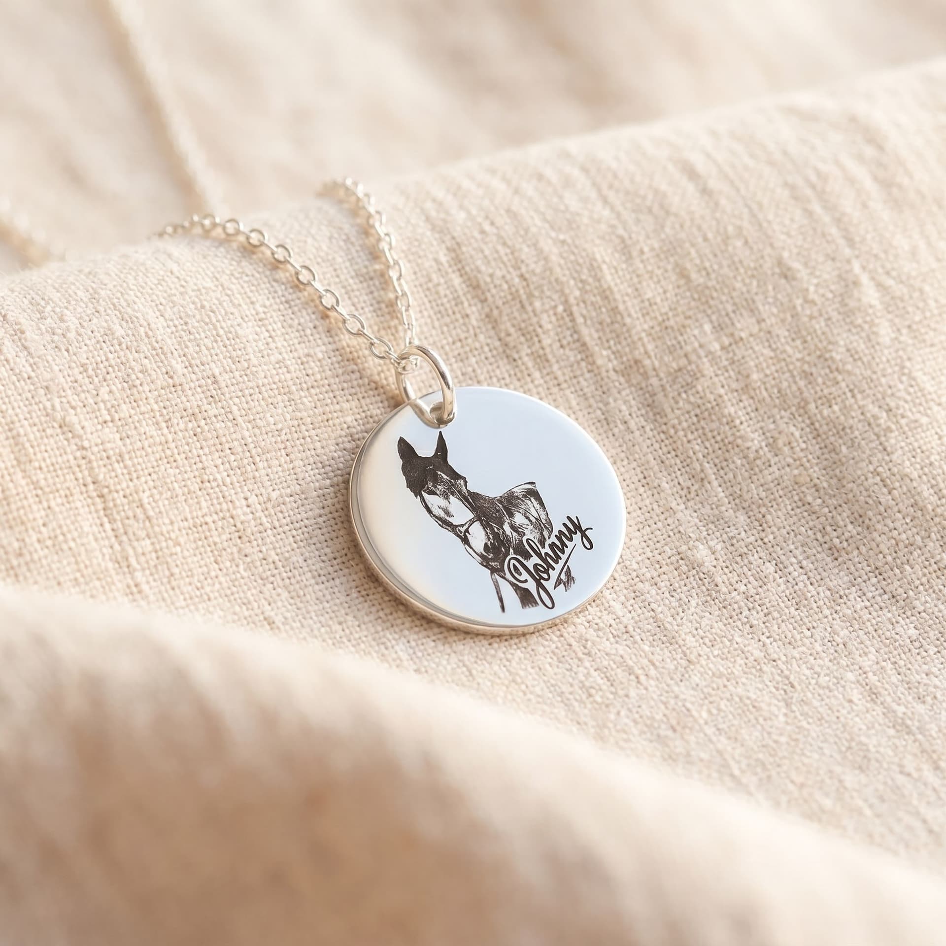 Luna Pendant with Portrait - close-up detail view, third angle