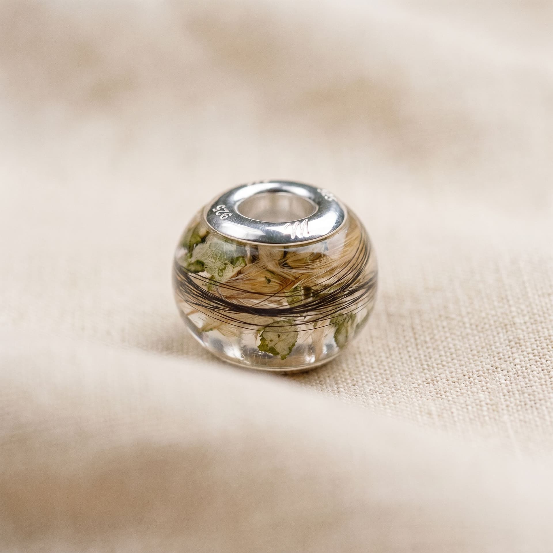 Pandora Charm with Pet Fur - close-up detail view, third angle