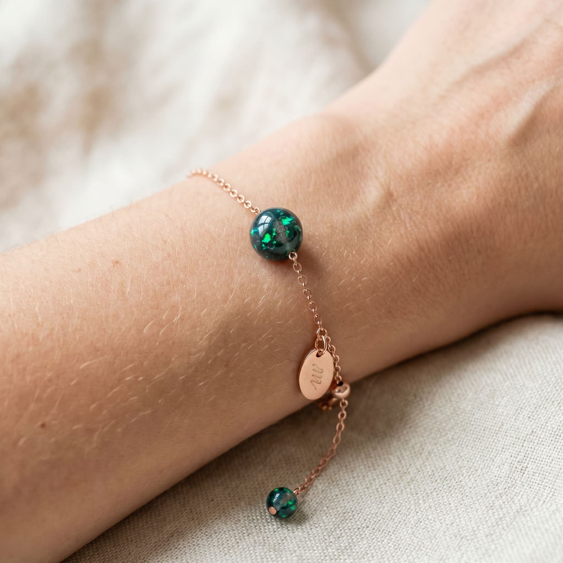 Over the Moon Bracelet with Ashes - held in hand