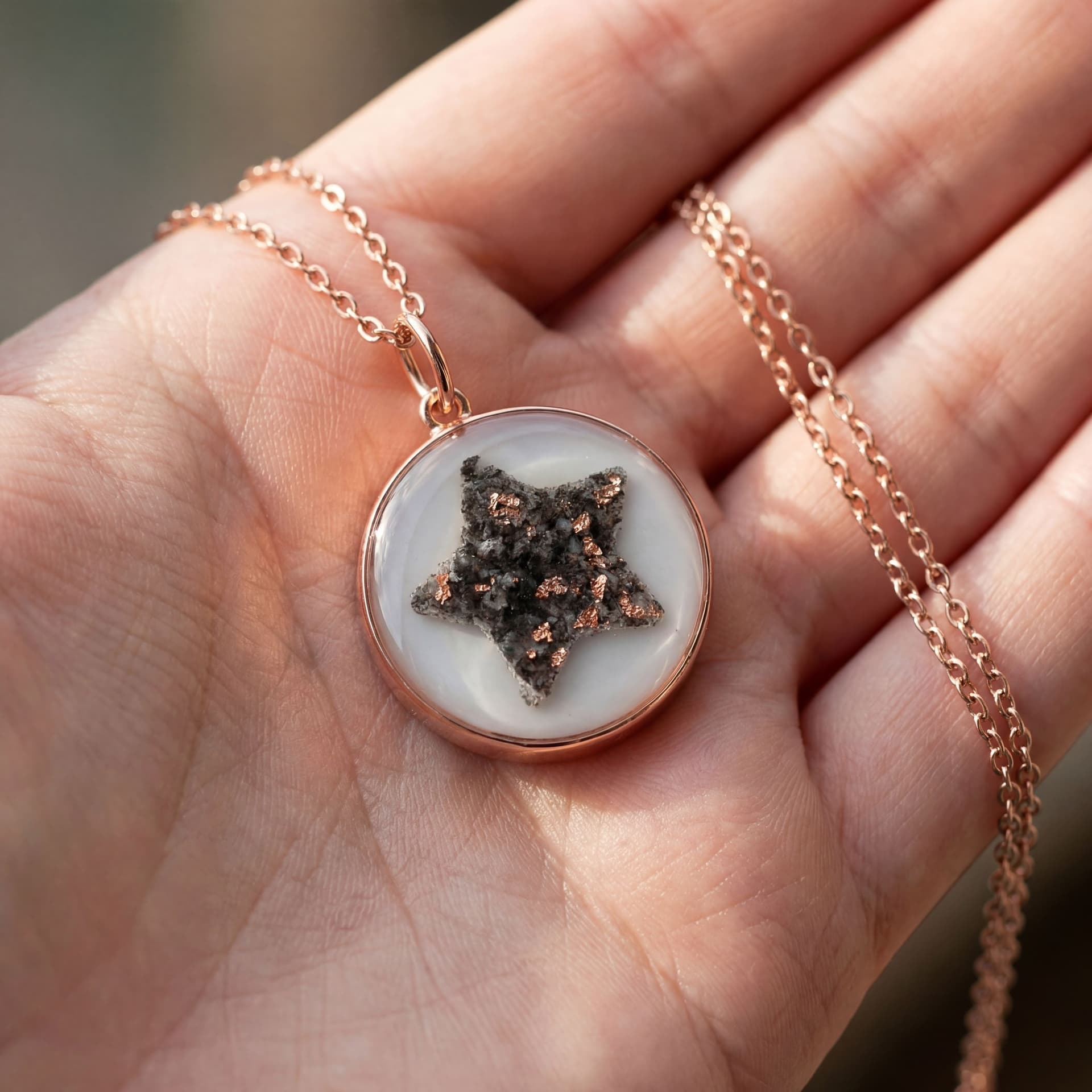 Circle of Life Pendant with Arranged Ashes (18 mm) - held in hand