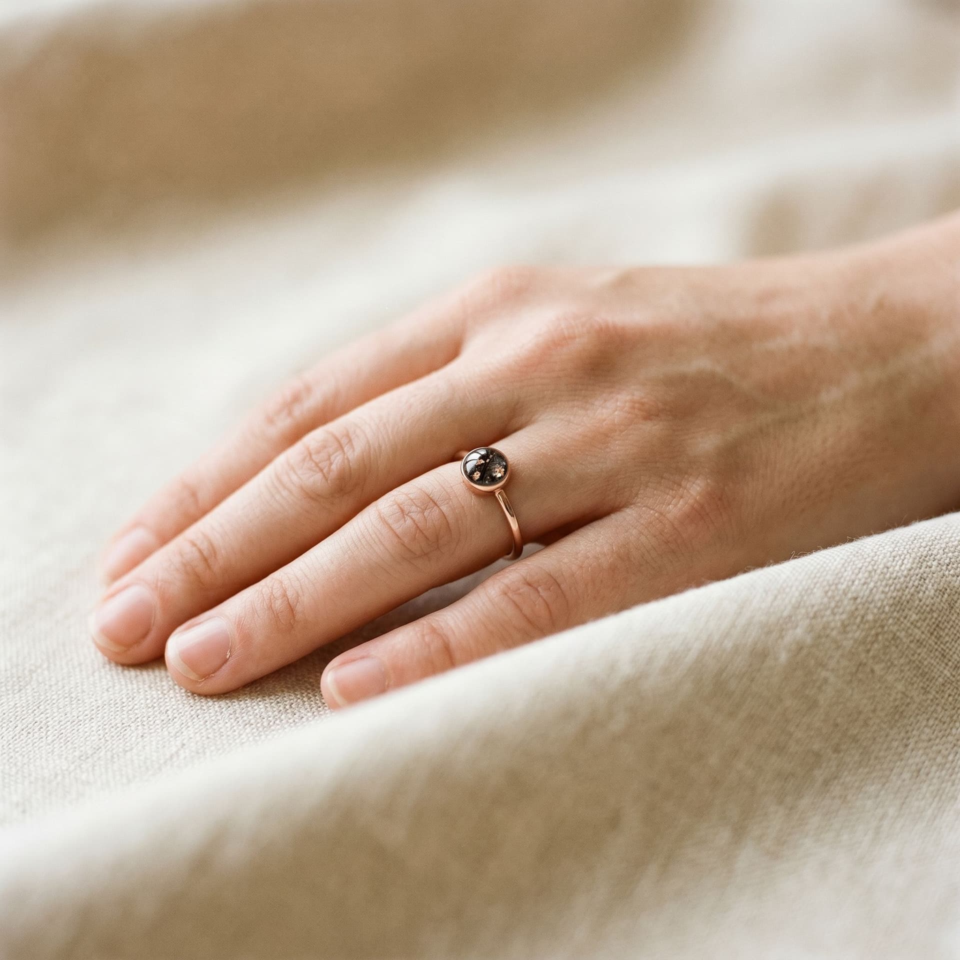 Circle of Life Ring with Ashes - held in hand