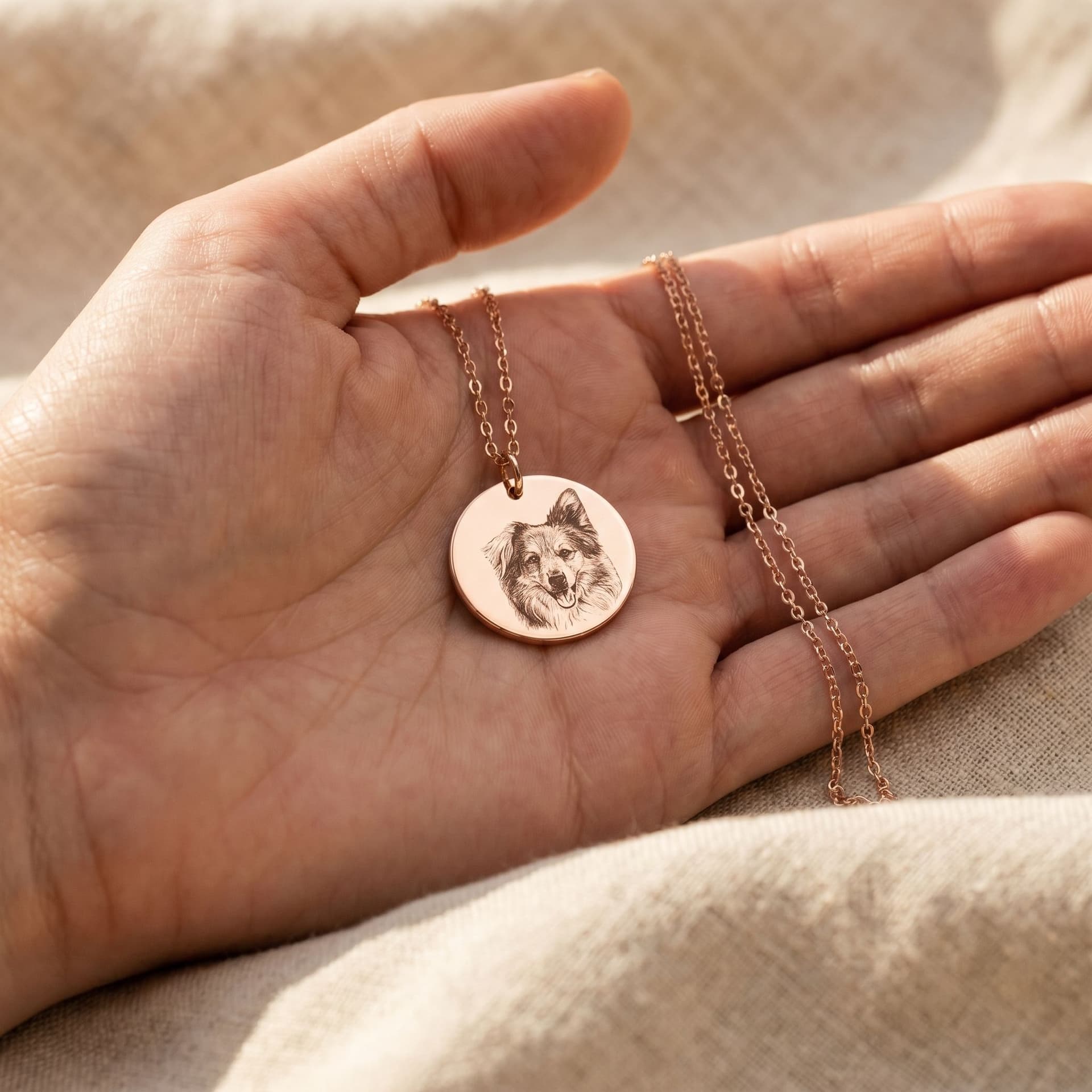 Luna Pendant with Portrait - held in hand