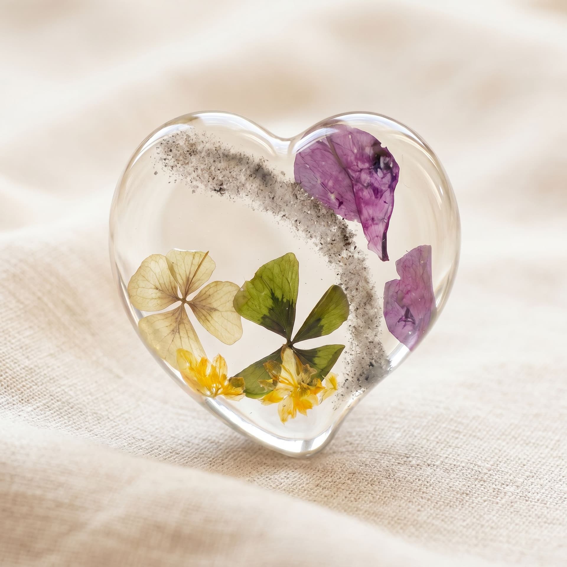 Heart Memory Stone with Heart-Shaped Ashes - held in hand, second view