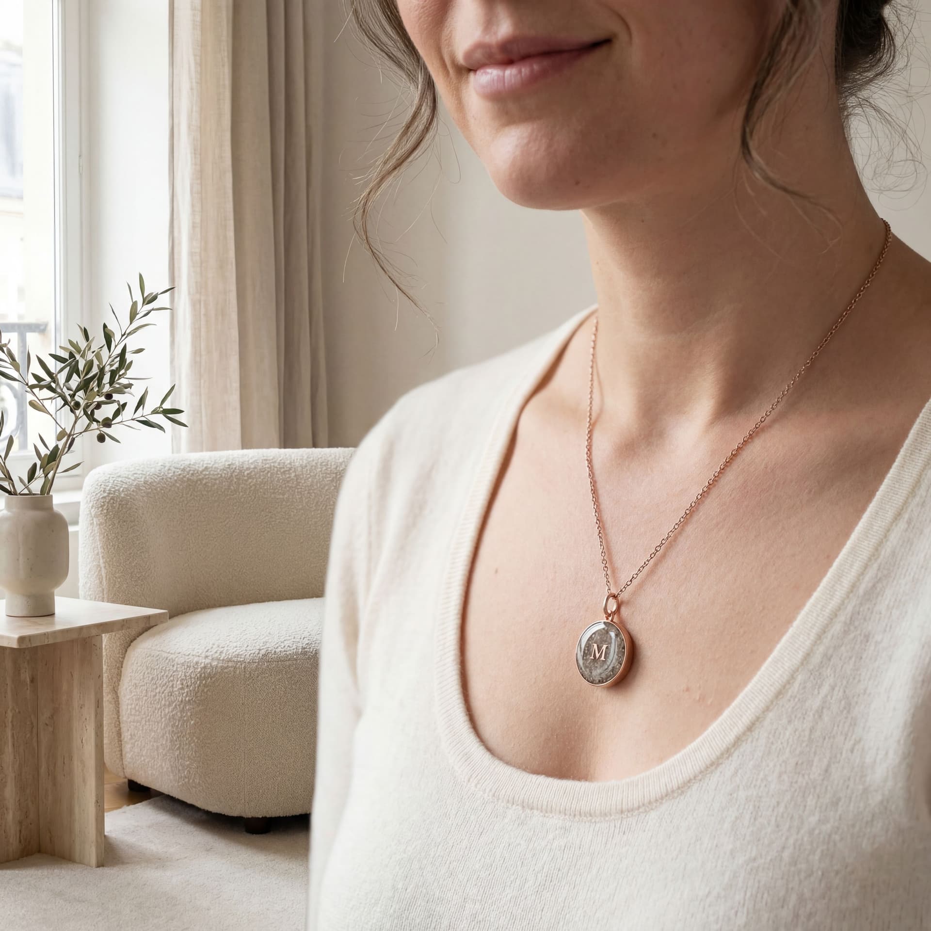 Circle of Life Pendant with Ashes (18 mm) - worn by a model, second view